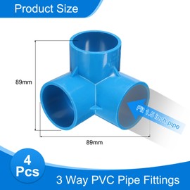 sourcing map 3 Way PVC Pipe Fittings, 1.5 Inch Furniture Grade Elbow Pipe Connector, 90 Degree PVC Elbow Side Outlet Fittings for Build PVC Furniture DIY Garden Shelves (4 Pack), Blue