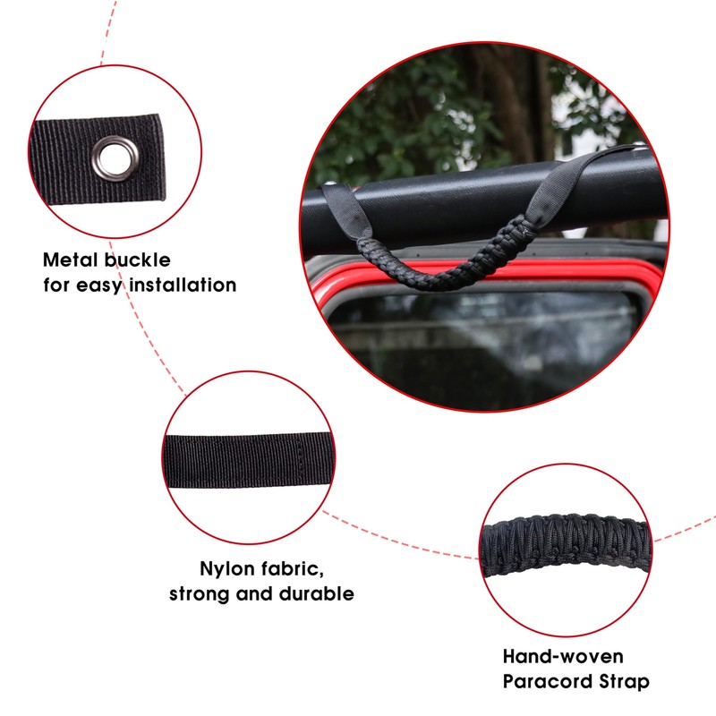 BESTAOO 2 x Roll Bar Grab Handles Front Paracord Grip