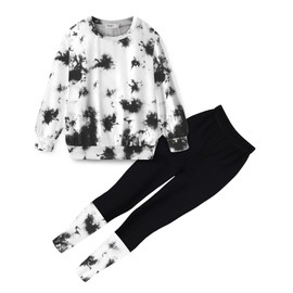 Arshiner Toddler Baby Girl's 2 Piece Tie Dye Outfit Fashion Round Neck Sweatshirt and Leggings Set Baby Girls Playwear 12-24M