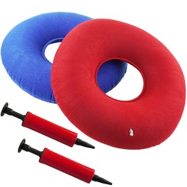 SZCXDKJ Donut Cushion,Donut Ring Cushion for Pressure Relief,2 Pack with 2 Colors(Red and Blue),Cushion with 2 Pumps Inflatable Donut Seat Cushion for Home Office and Car(40x10cm)