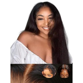 YIROO Bye Bye Knots Glueless Wig Yaki Straight Pre Cut 7x5 HD Lace Front Wig Human Hair Put On and Go Pre Everything Wig with Baby Hair Pre Bleached Invisible Knots 180% Density Easy to Wear 22inch