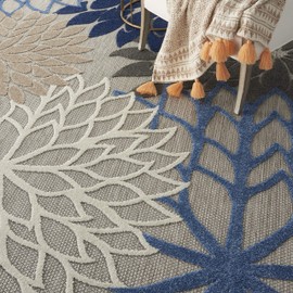 Nourison Aloha Indoor/Outdoor Floral Blue/Multicolor 7'10" x Area Rug (8' Round), XROUND