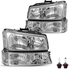 BRYGHT 4PCS Fits for 2003 2004 2005 2006 Chevy Silverado Headlight Assembly 03-07 Avalanche 1500 2500 3500 HD NON Body Cladding w/ Bumper Lights Pair, Chrome Housing & Clear Reflector with Bulbs
