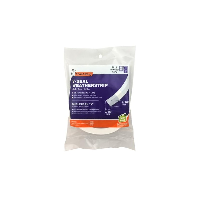 Self-Stick V-Seal Window Door Weatherstrip White Seal Gaps 7/8 x