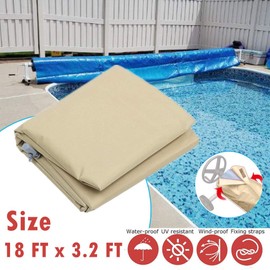 Swimming Pool Solar Reel Cover - 18ft Outdoor Inground Pool Blanket Protector, 190T Waterproof Heavy Duty, 1 PCS
