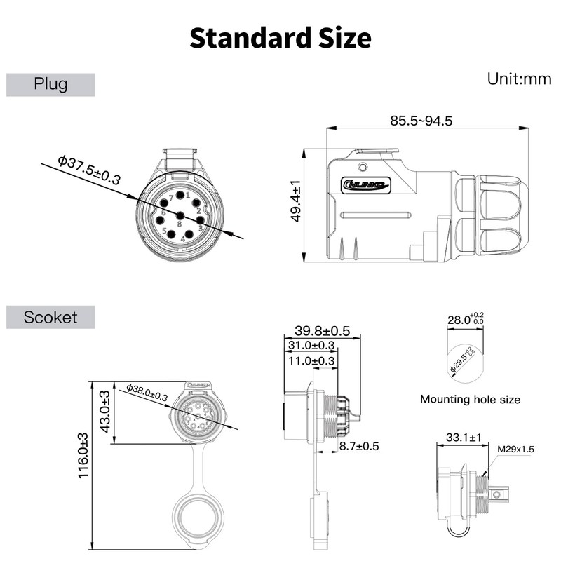 CNLINKO LP-28 8-Pin Industrial Waterproof Connector Shell Solder Connector, IP68