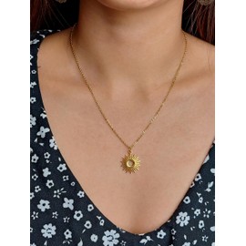 Kritz Women's Necklace Sun Gold – Jewellery Pendant Sunshine Maya Inka Round Gold-Plated 18 K with Adjustable Chain – Fashionable Gift for Women, Gold Stainless Steel