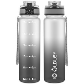 OLDLEY 32 oz Water Bottle, Motivational Water Bottle with Time Marker, Sports Water Bottle With Strap, Leakproof & BPA Free Large Water Bottles for School, Gym, Travel, Outdoor, Tritan,White&Black