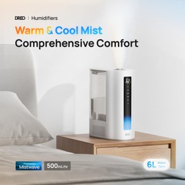 Dreo 6L Humidifier Large Room, Warm & Cool Mist Humidifiers for Bedroom, 60H Runtime, 12H Timer, Top Fill, Humidity Indicator Light, Baby, Plants, Easy Clean, HM713