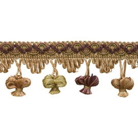 DÉCOPRO Pink Green LT Green 2" Onion Tassel Fringe Trim Dusty Olive Rose [By The Yard]