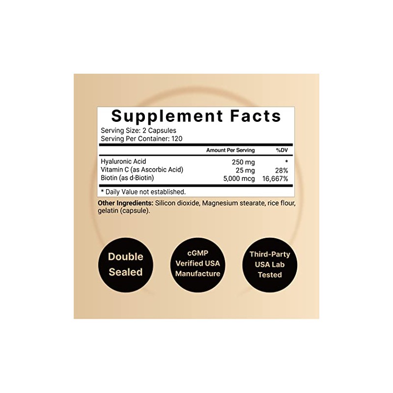 NatureBell 2 Pack Plant Based Hyaluronic Acid Supplements 250mg with