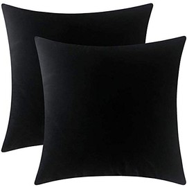 Artcest Set of 2 Decorative Velvet Throw Pillow Cases, Soft Solid Cushion Covers for Sofa Couch and Bed, 14"x14", Black