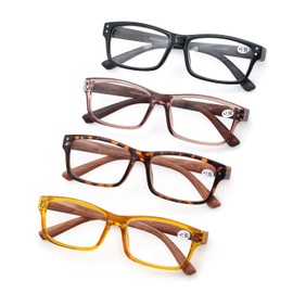 MODFANS Reading Glasses 4-Pack Wood Look Printed Arms Readers Classic with Spring Hinges for Men and Women +3.50