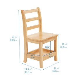ECR4Kids 14in Three Rung Ladderback Storage 2-Pack-Assembled Hardwood Chairs, Natural