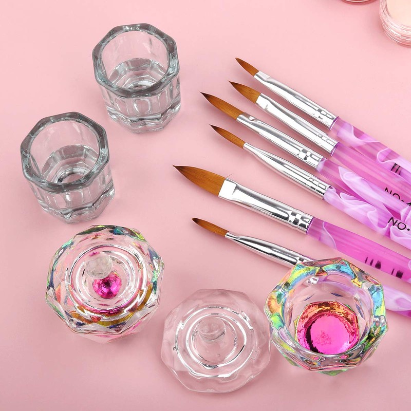 Juego de 6 brochas de uñas acrílicas y 4 platos