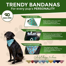Eco Chic Recycled Dog Bandana 1PCS Washable Triangle Scarf for Pets Dogs and Cats (Poppies Navy)