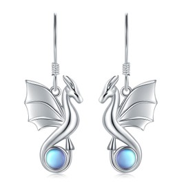 Dragon Earrings Dangle for Women 925 Sterling Silver Moonstone Dragon Dangle Earrings Dragon Jewelry Gifts for Women Gothic Huggie Animal Earring Punk Gifts