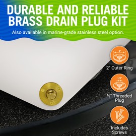 Brass Boat Drain Plug Kit Boat Plug Kit 1/2" for Transom Threaded Boat Plug Marine Grade Garboard Drain Plug Kit 1/2 Inch Thru Hull