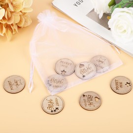 200 Pcs Wooden Pocket Hug Token with 4 Pcs Organza Bags Pocket Hug Bulk Remembrance Little Heart Star Round Pocket Hug Keepsake for Family Birthday Celebration of Life Funeral Love Gifts