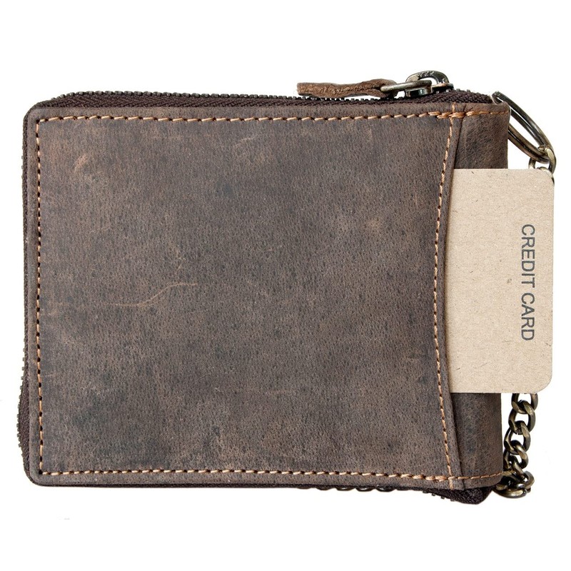 Men's Genuine Leather Metal Zip-Around RFID Genuine Leather Wallet with
