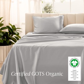 Bare Home 100% Organic Cotton Twin Extra Long Sheet Set - 400 Thread Count - Smooth Sateen Weave - Breathable & Cooling - Hotel Luxury Set - Deep Pocket Bed Sheets (Twin XL, Light Grey)