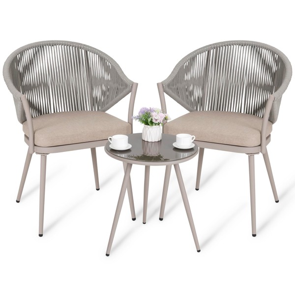 NUU GARDEN Bistro Table and Chairs Set of 2, Woven