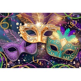 Masquerade Backdrops Mask Mardi Gras Carnival Photography Backdrop Fiesta Dress-up Photo Background Purple Green Gold Glitter for Birthday Dance Party Decoration Banner Photo Booth 7x5ft