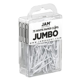 JAM PAPER Colorful Jumbo Paper Clips - Large 2 Inch - White Paperclips - 75/Pack