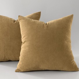 Sewdudely Corduroy Pillow Cover 20''x20'', Brown Stripes Decorative Pillow Cases Set of 2, Soft Throw Pillow Covers for Sofa Bedroom Car Decoration etc