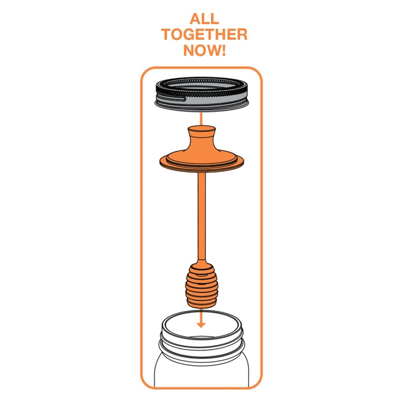 Jarware Honey Dipper Lid for Regular Mouth Mason Jars, Orange,