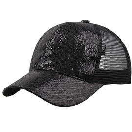 Baseball Cap Adjustable Hat Sequin Fluorescent Cap Net Cap Casual Headwear Cotton Solid (Black)