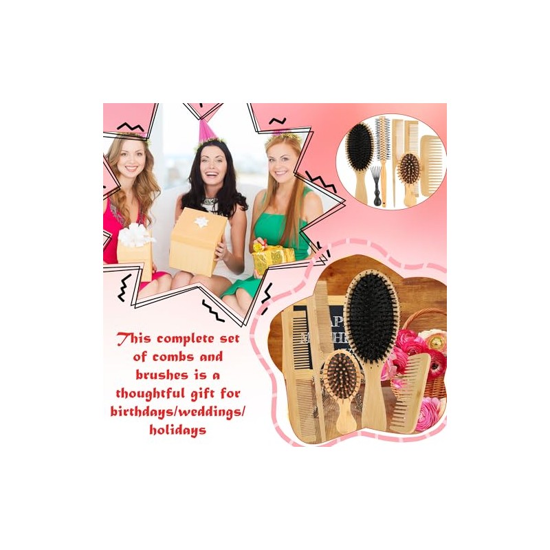 Juego de 8 cepillos de bambú para el cabello, de