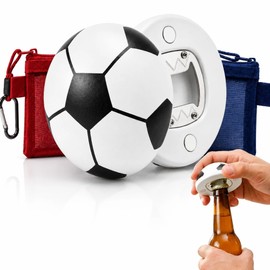 Soccer Ball Magnetic Bottle Opener, Wooden Fridge Magnet Beer Opener, Game Day, BBQ & Tailgating Accessory, Includes 2 Mesh Pouches & Carabiner, Gift for Soccer Fans