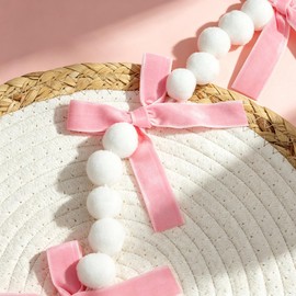 2Pcs Pink Bow Garland Felt Banner | Pink Bowknot Tie with White Pom Pom Balls Garland for Birthday Bachelorette Party Baby Shower Engagement Anniversary Bow Party Decor(Felt,2.5m)
