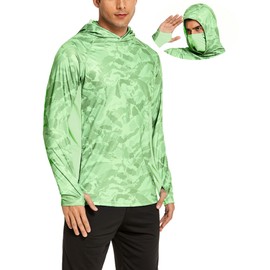 Mens Sun Shirts with Mask SPF Fishing Hoodies for Men Long Sleeve Camo Outdoor Hiking Athletic Shirts with Hood UV Clothing