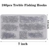 Fishing Treble Hooks Kit, 180pcs Sharp Round Bend Treble Hooks
