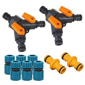 Skystuff 2Pcs Hose Connector 3 Way Garden Hose Splitter with Control Valve, 6Pcs Hose End Connectors and 2Pcs Double Connector Hose Pipe Connectors for Outdoor Garden