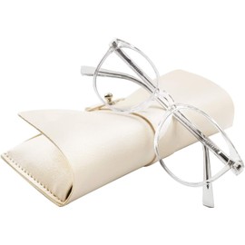 OPTOFENDY Blue Light Blocking Glasses Women Men Computer Gaming Glasses, TR90 Round Anti Blue Light Clear Lens Glasses for Anti Eyestrain & UV Glare (Clear)