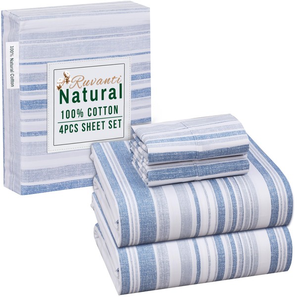 RUVANTI 4 Pcs Cotton Sheets - 100% Natural Cotton Soft,