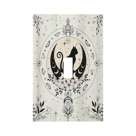 Decorative Light Switch Cover Boho Black Cat Gothic Moon Phase Flower Butterfly Wall Plate 1 Gang Single Toggle Device Electrical Faceplate Switchplates Decorator Outlet Wall Plate for Bedroom