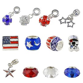 Set of 12 Patriotic Charms and Beads Red, White, & Blue