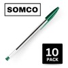 SOMCO Pack Of 10 Green Biro Ballpoint Pens - Medium
