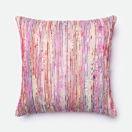 Loloi P0242 Cotton & Recycled Sari Silk Pillow Cover, 22" x 22", RedMulti