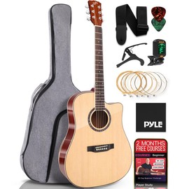 Full Size Acoustic Guitar Kit, Steel String Dreadnought Cutaway with Okoume Neck, Upgraded Gig Bag, Capo, Digital Tuner, 41" Glossy Natural