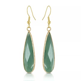 AeraVida Unique Green Jade Long Teardrops Gold-Plated Silver Dangle Earrings