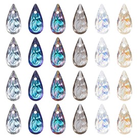 PH PandaHall Teardrop Crystals Charms, 24pcs 6 Colors Faceted Glass Beads Chandelier Rhinestone Pendants Parts Beads Garland Hanging Beaded Curtains for Wedding, Home, Table Party Decoration