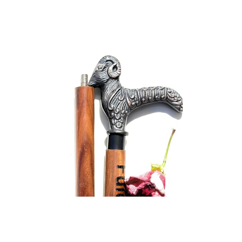 Wooden Walking Cane with Aluminium Handle Sheep - Handmade, Ergonomic,