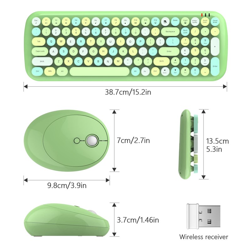 MOFII Wireless Keyboard and Mouse Combo, 2.4GHz RF, Green Colorful,