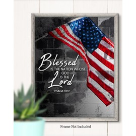 Blessed is the Nation Whose God is the Lord - Psalm 33:12 - Patriotic Wall Decor - American Patriotic Decor - Military Wall Decor - Patriot Decorations - Gifts - 11x14 unframed print