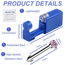 orilace Piercing Gun Kit- 2 Pcs Disposable Nose Piercing Guns Built-in Stainless Steel Nose Stud at Home Piercing Kit Tool for Women Men (Pink)